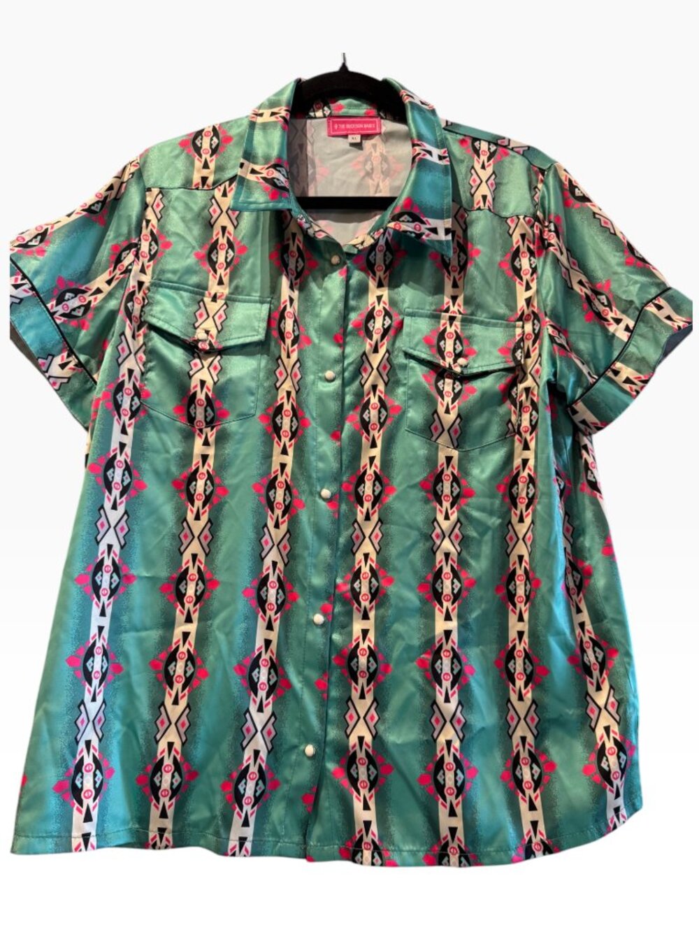Western Pearl snap turquoise and pink Top XL THE CAROLINA PEARL SNAP